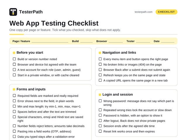 Preview of the Web app testing checklist PDF file